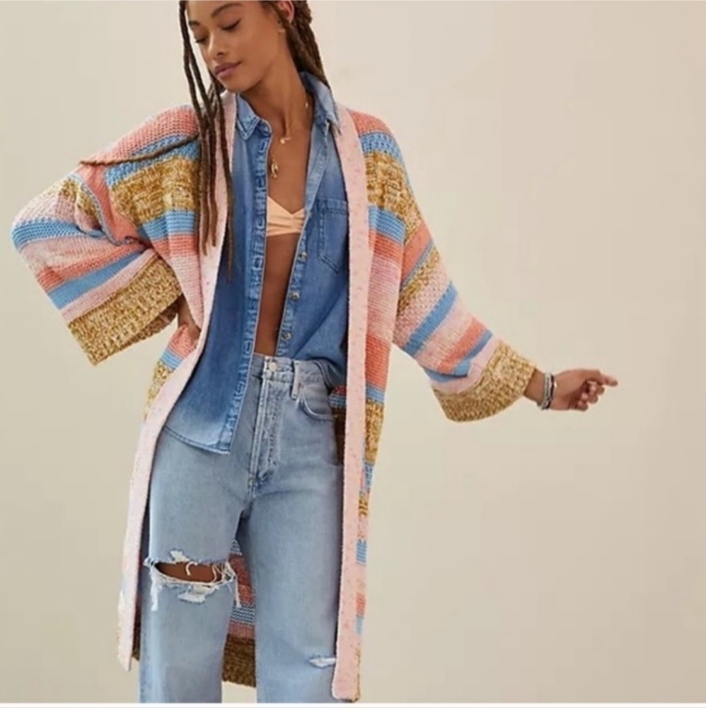Anthropologie Striped Cardigan Duster One Size
